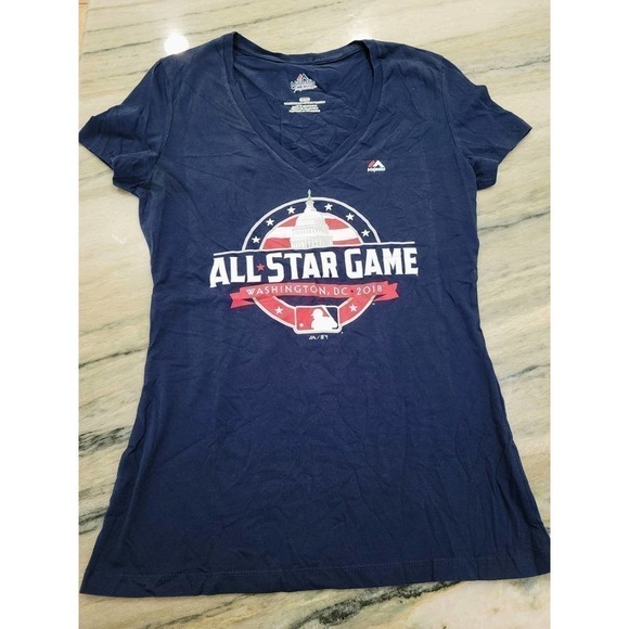Majestic MLB All Star Game Women's Navy V Neck T Shirt Medium - Picture 2 of 5